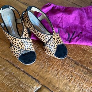 Diane Von Furstenberg animal Print cross front Zia heels